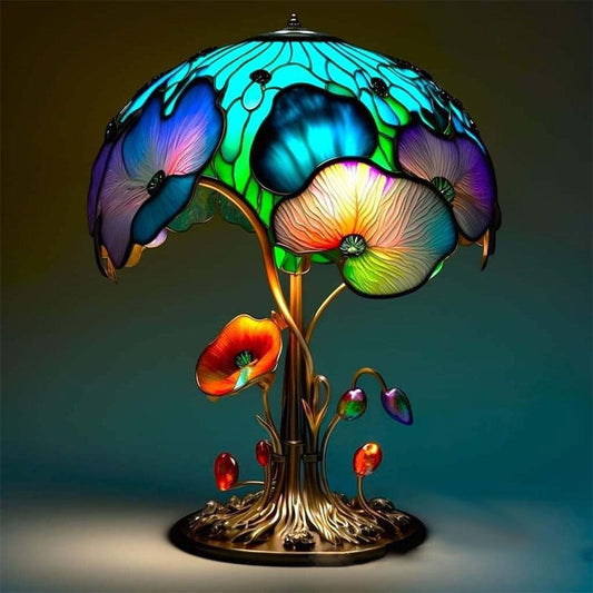 Stained Glass Aqua Floral Lamp