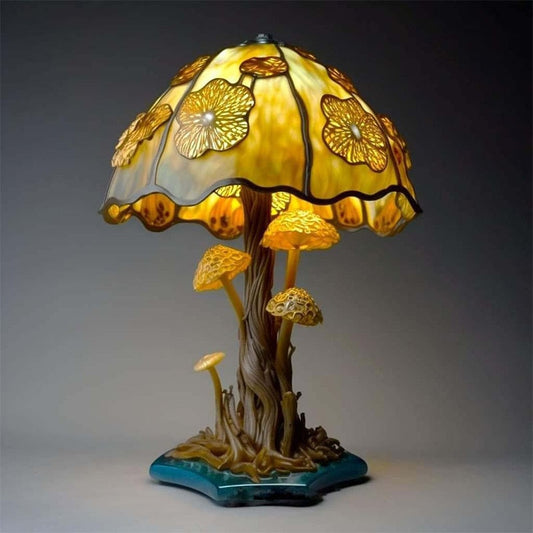 Stained Glass Amber Floral Shroom Lamp