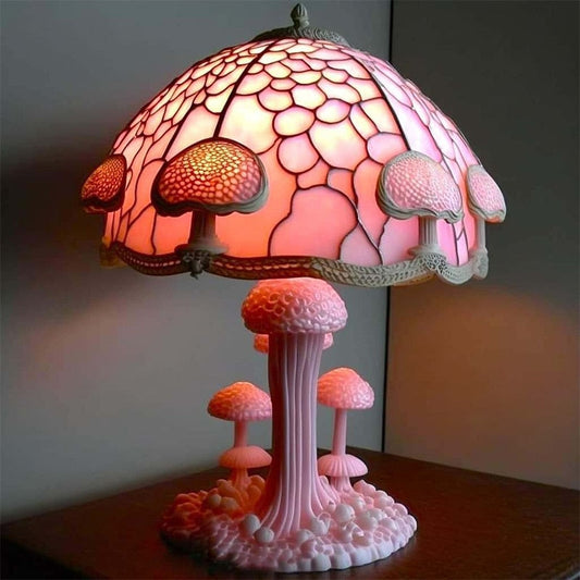 Stained Glass Pink Shroom Lamp