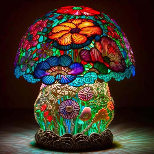 Stained Glass Vibrant Floral Shroom Lamp